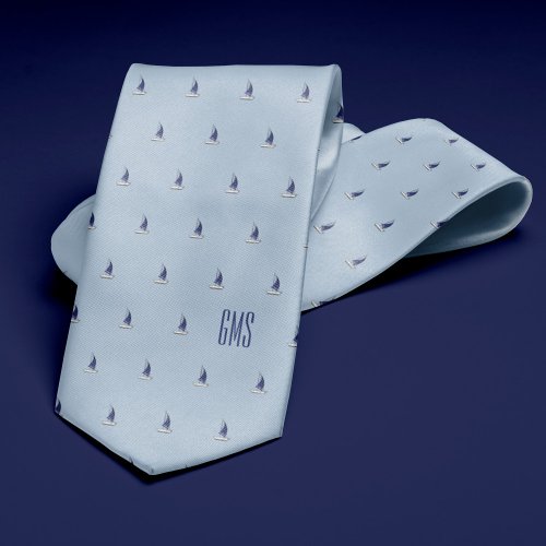 Sailboats Monogrammed Light Blue Neck Tie