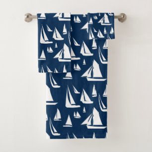 Sailboats Nautical Navy Blue Bath Towel Set
