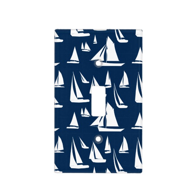 Sailboats Nautical Navy Blue Light Switch Cover (Front)