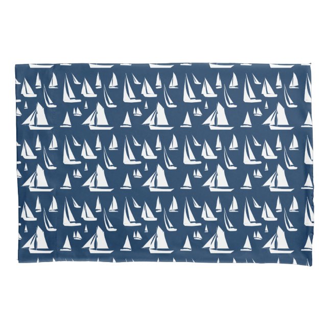 Sailboats Nautical Navy Blue Pillow Case (Front)