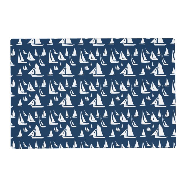 Sailboats Nautical Navy Blue Placemat (Front)