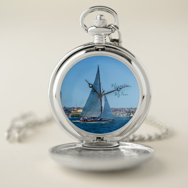 Sailboats Ocean Silver Pocket Watch (Inside)