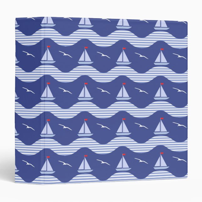 Sailboats On A Striped Sea Pattern 3 Ring Binder (Front/Spine)