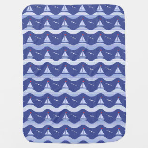 Sailboats On A Striped Sea Pattern Baby Blanket