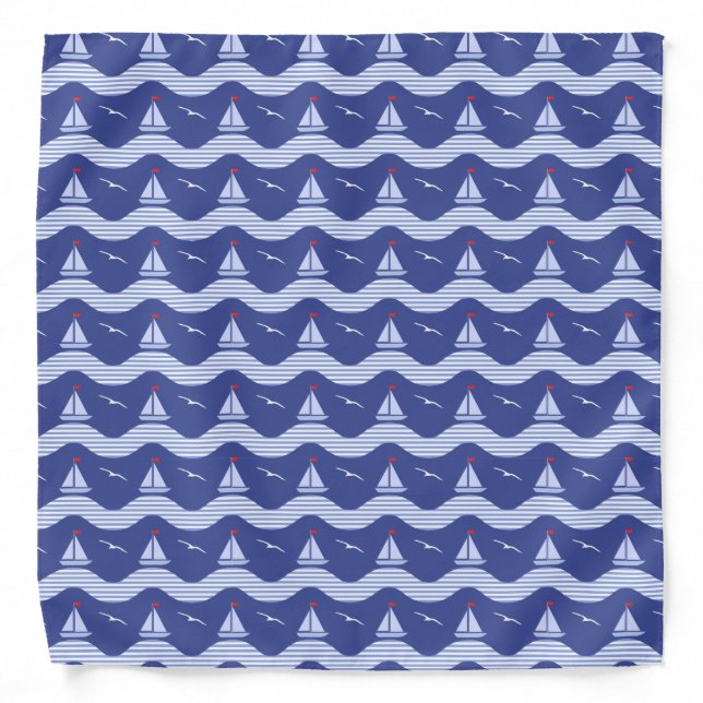 Sailboats On A Striped Sea Pattern Bandana (Front)