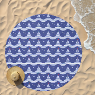 Sailboats On A Striped Sea Pattern Beach Towel