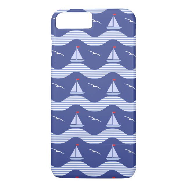 Sailboats On A Striped Sea Pattern Case-Mate iPhone Case (Back)
