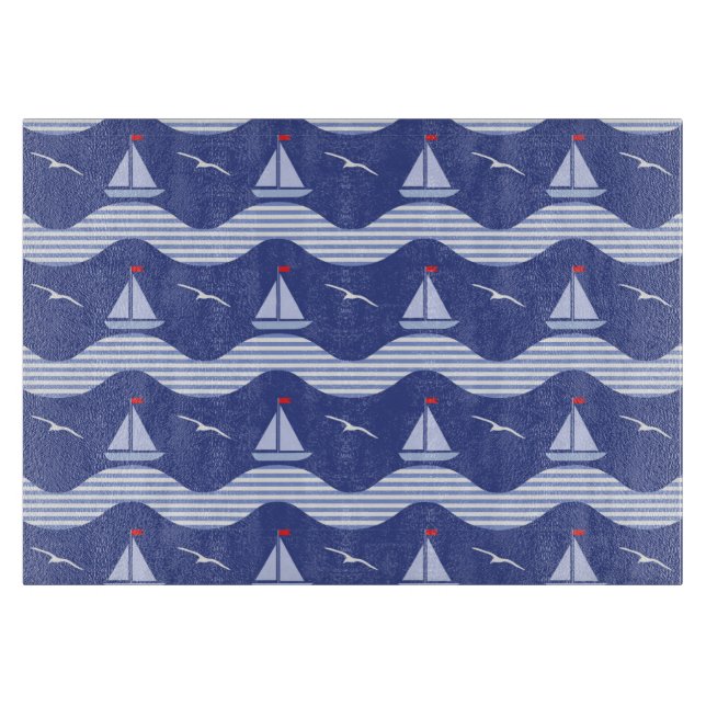 Sailboats On A Striped Sea Pattern Cutting Board (Front)