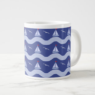Sailboats On A Striped Sea Pattern Large Coffee Mug