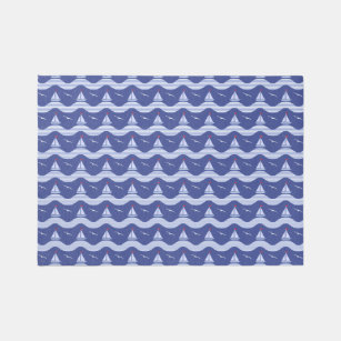 Sailboats On A Striped Sea Pattern Rug