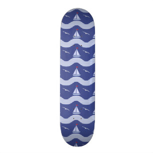 Sailboats On A Striped Sea Pattern Skateboard Deck