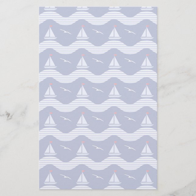 Sailboats On A Striped Sea Pattern Stationery (Front)