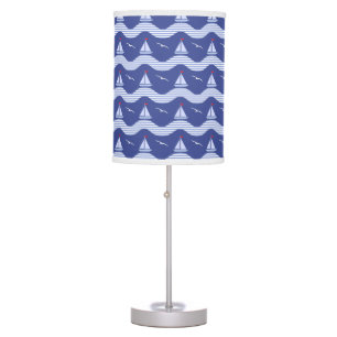 Sailboats On A Striped Sea Pattern Table Lamp