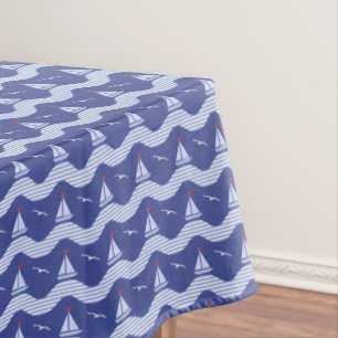 Sailboats On A Striped Sea Pattern Tablecloth