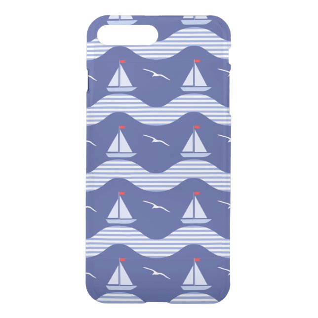Sailboats On A Striped Sea Pattern Uncommon iPhone Case (Back)