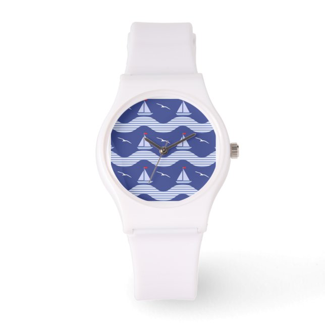 Sailboats On A Striped Sea Pattern Watch (Front)