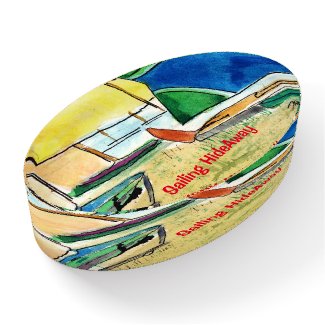 Sailboats On Beach- Original Water Color Paperweight