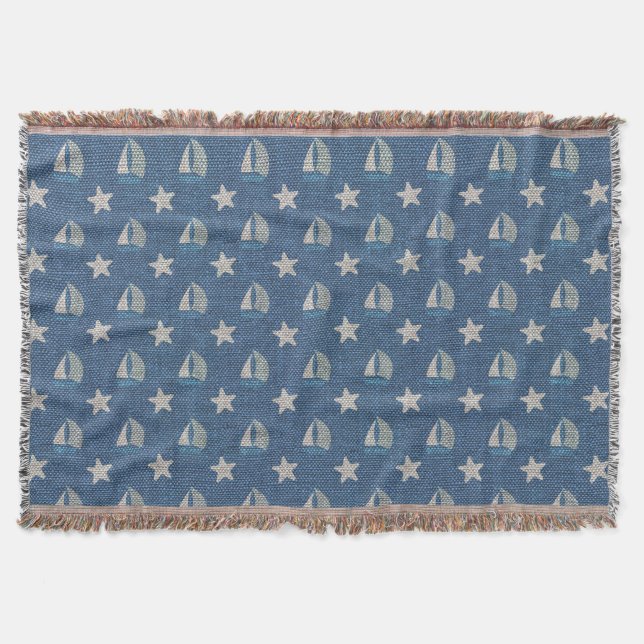 Sailboats on Blue Linen Throw Blanket (Front)