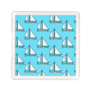 Sailboats On Blue Sea Pattern Acrylic Tray