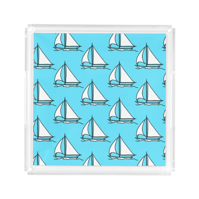 Sailboats On Blue Sea Pattern Acrylic Tray (Front)