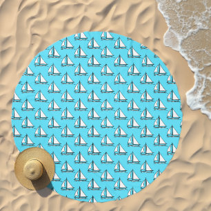 Sailboats On Blue Sea Pattern Beach Towel