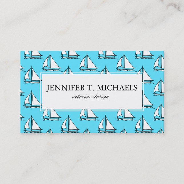 Sailboats On Blue Sea Pattern Business Card (Front)