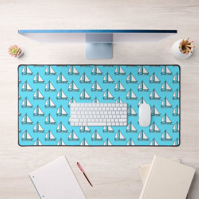 Sailboats On Blue Sea Pattern Desk Mat (Office 1)