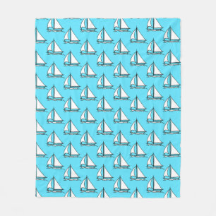 Sailboats On Blue Sea Pattern Fleece Blanket