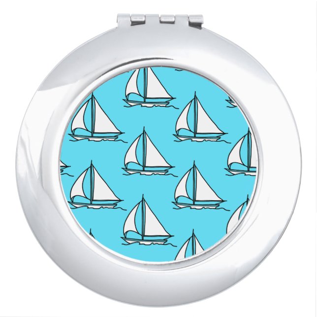 Sailboats On Blue Sea Pattern Makeup Mirror (Front)