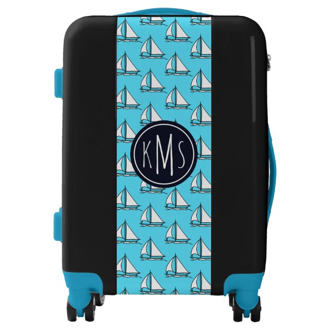 Sailboats On Blue Sea Pattern| Monogram Luggage (Front)