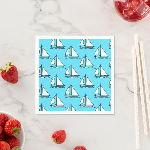 Sailboats On Blue Sea Pattern Napkins