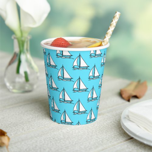 Sailboats On Blue Sea Pattern Paper Cups