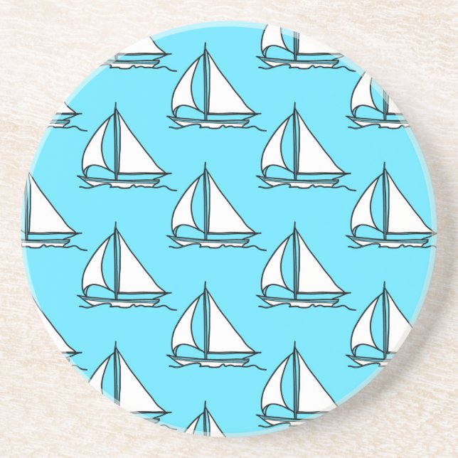 Sailboats On Blue Sea Pattern Sandstone Coaster (Front)