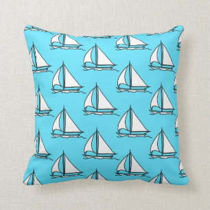 Sailboats On Blue Sea Pattern Throw Pillow