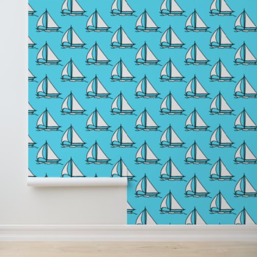 Sailboats On Blue Sea Pattern Wallpaper