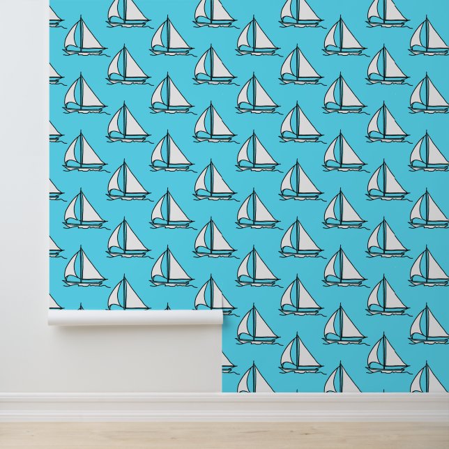 Sailboats On Blue Sea Pattern Wallpaper (Application)
