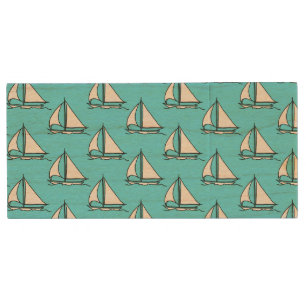 Sailboats On Blue Sea Pattern Wood Flash Drive