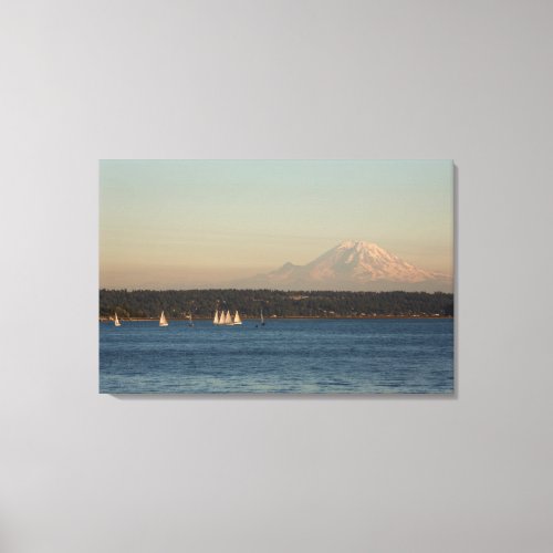 Sailboats On Lake Washington With Mercer Island Canvas Print