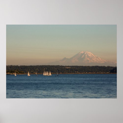 Sailboats On Lake Washington With Mercer Island Poster
