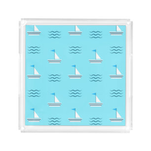 Sailboats On The Blue Sea Pattern Acrylic Tray