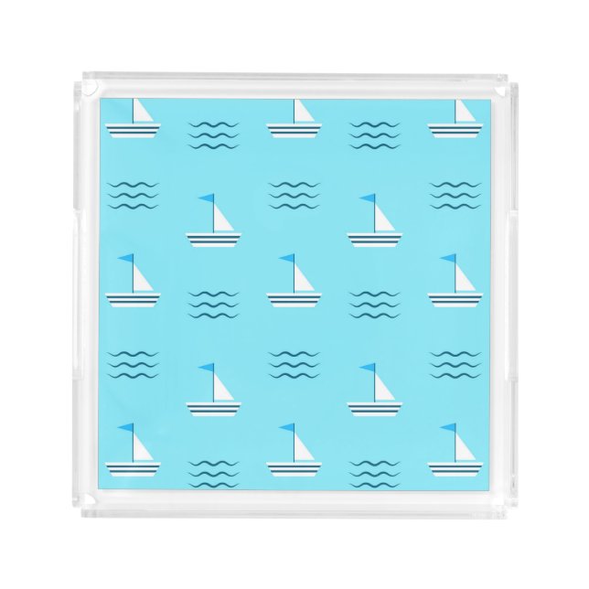 Sailboats On The Blue Sea Pattern Acrylic Tray (Front)