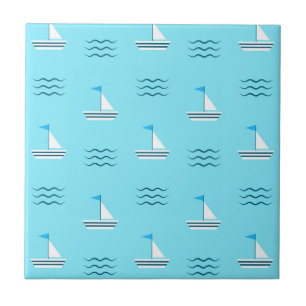 Sailboats On The Blue Sea Pattern Ceramic Tile