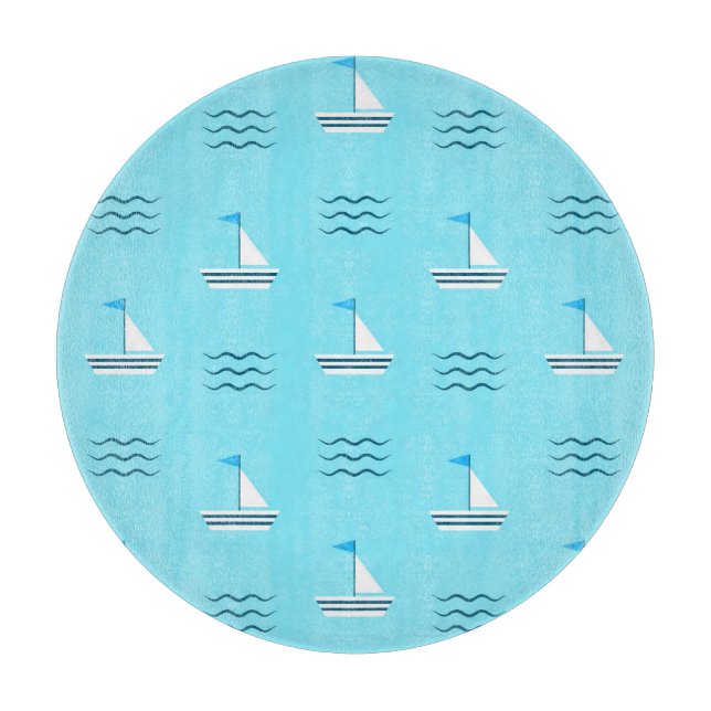 Sailboats On The Blue Sea Pattern Cutting Board (Front)