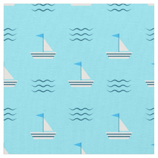 Sailboats On The Blue Sea Pattern Fabric (Close Up)