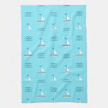 Sailboats On The Blue Sea Pattern Kitchen Towel