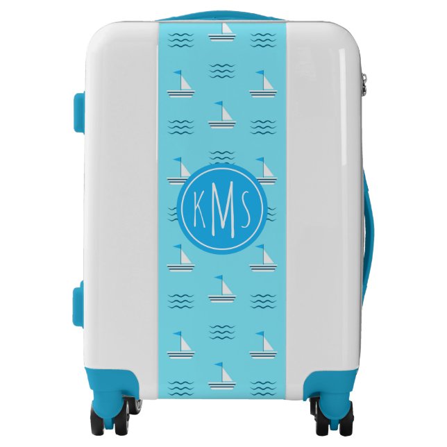 Sailboats On The Blue Sea Pattern| Monogram Luggage (Front)