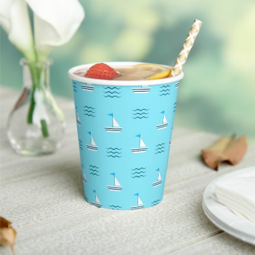 Sailboats On The Blue Sea Pattern Paper Cups