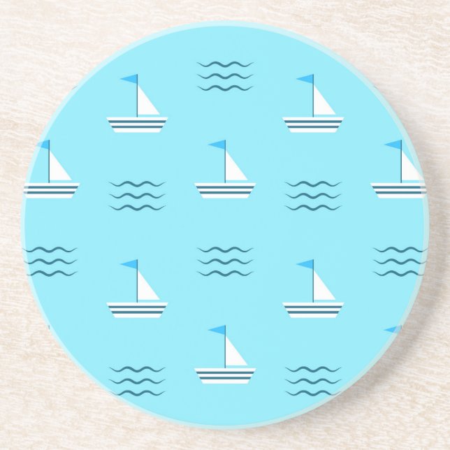Sailboats On The Blue Sea Pattern Sandstone Coaster (Front)