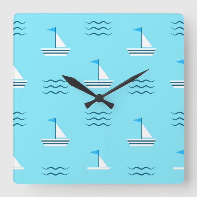 Sailboats On The Blue Sea Pattern Square Wall Clock (Front)