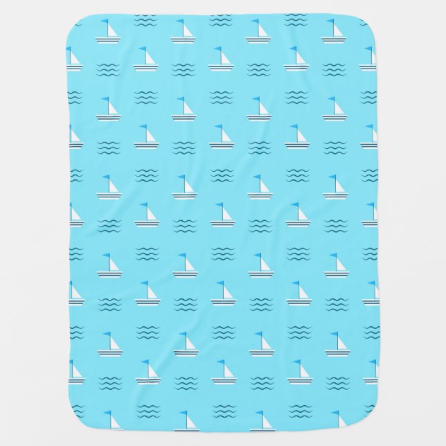 Sailboats On The Blue Sea Pattern Swaddle Blanket (Front)